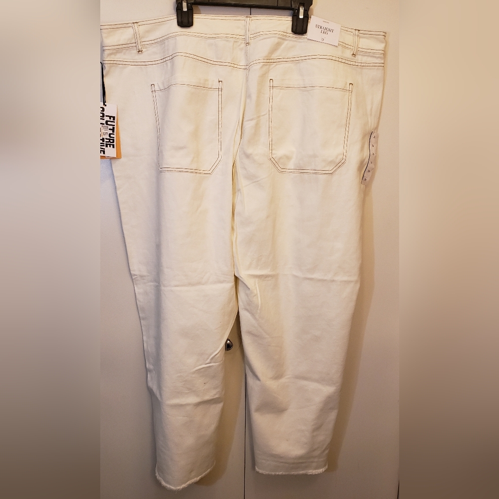Future Collective x Jenny K Lopez 26W Ecru Cream High Rise Wide Leg Baggy Jeans - Picture 11 of 16